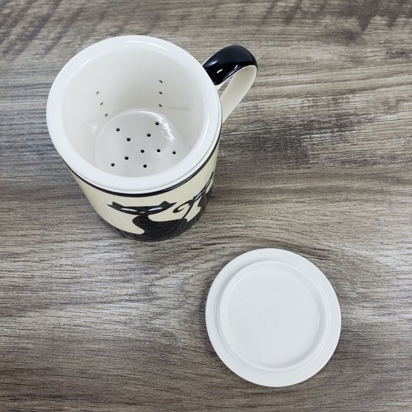 HUES N BREWS Black Siamese Cat Cattitude Tea Cup Infuser Set in Beige & Black - Picture 2 of 13